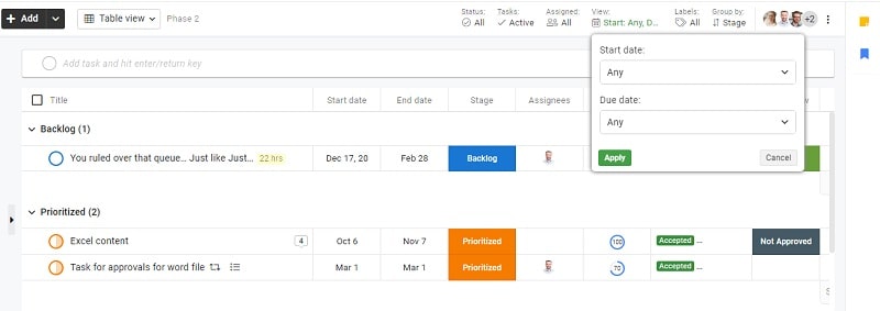 Easily set task filters