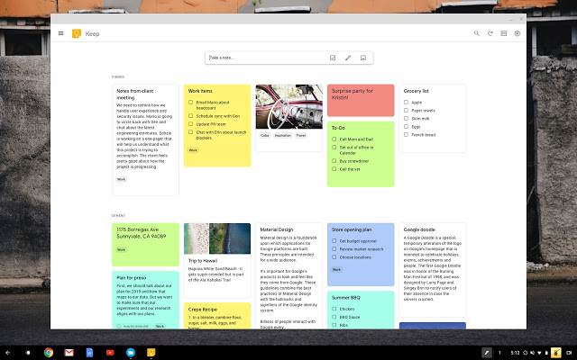 Google Keep as android productivity app