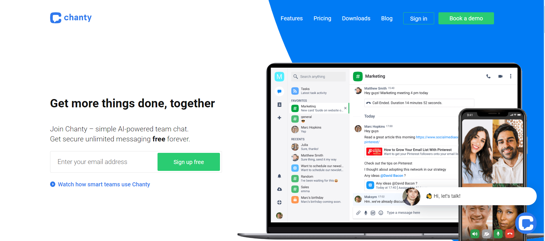 Chanty as team chat tool for managers