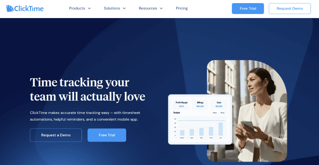 ClickTime online collaboration tool with time tracking feature