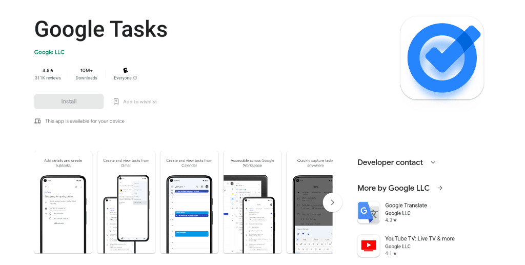 Google Tasks as to do list tool