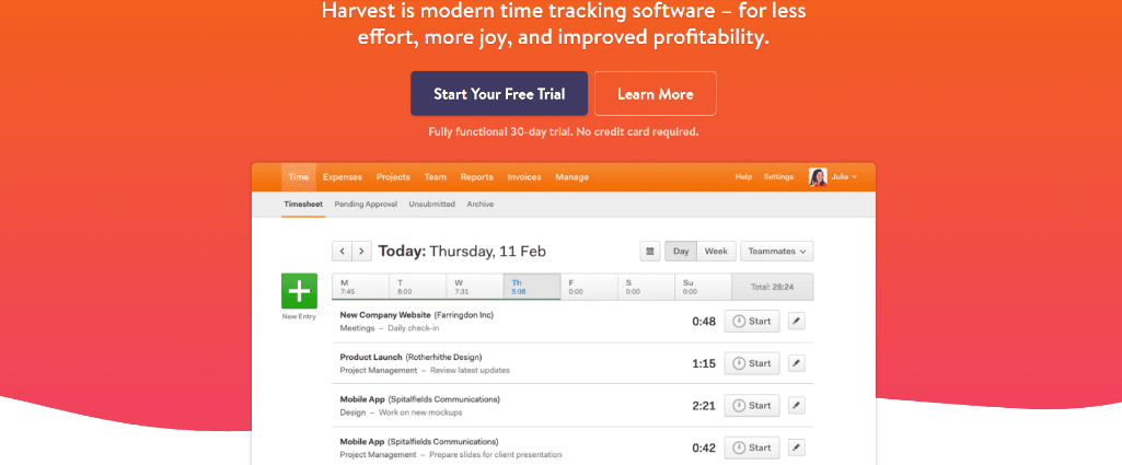 Harvest time tracking software as competitor to RescueTime