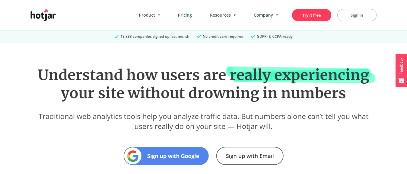 Hotjar marketing tool for website behavior analysis