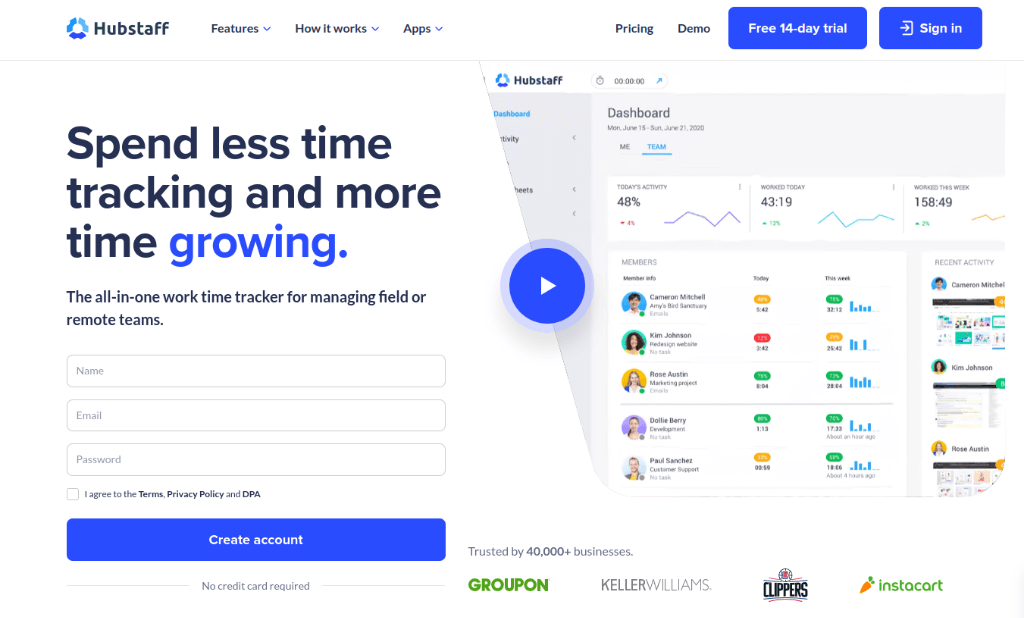 Hubstaff as a Time Tracking software