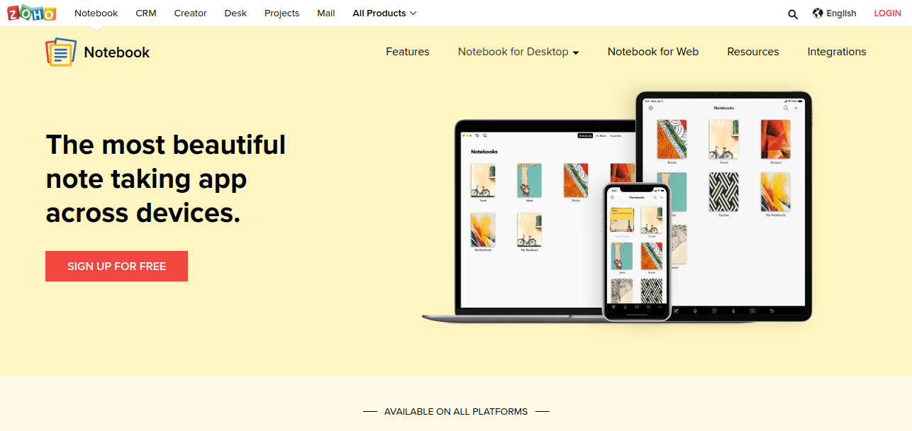 Note taking app tool - Zoho Notebook