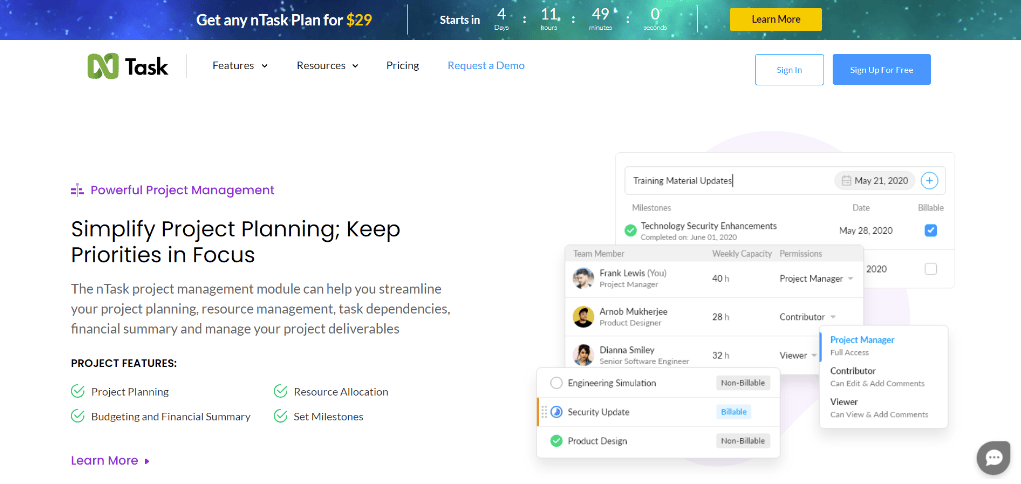 nTask project planning gantt chart tool