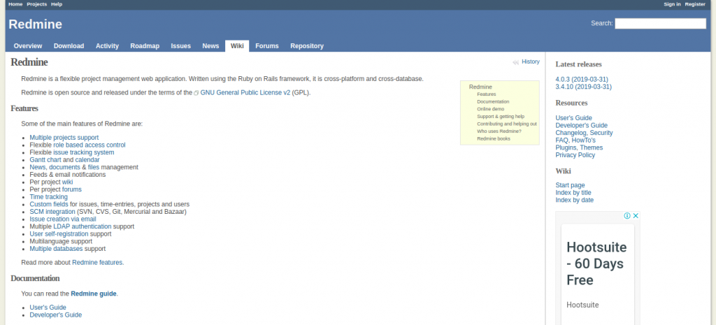 Redmine as project management app