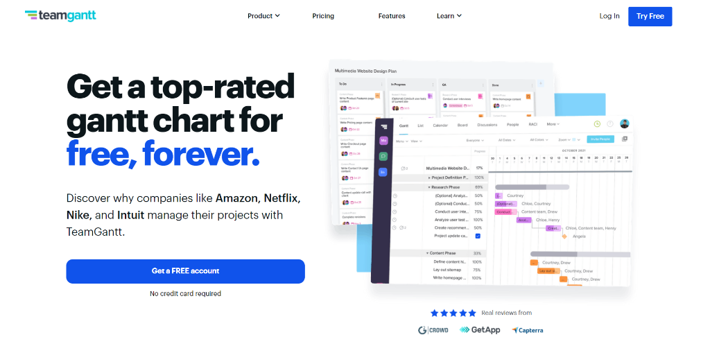 TeamGantt as gantt chart tool
