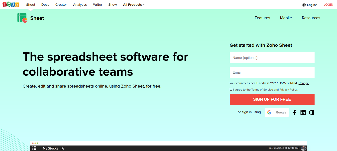 Zoho Sheet excel alternative