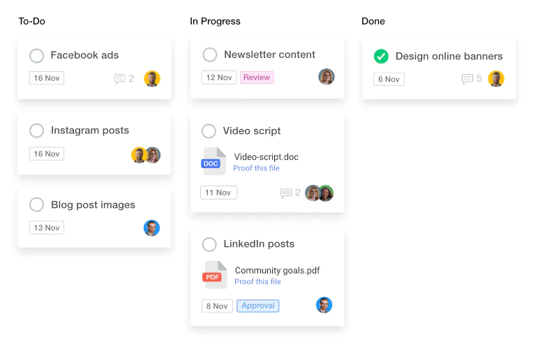 kanban board in ProofHub